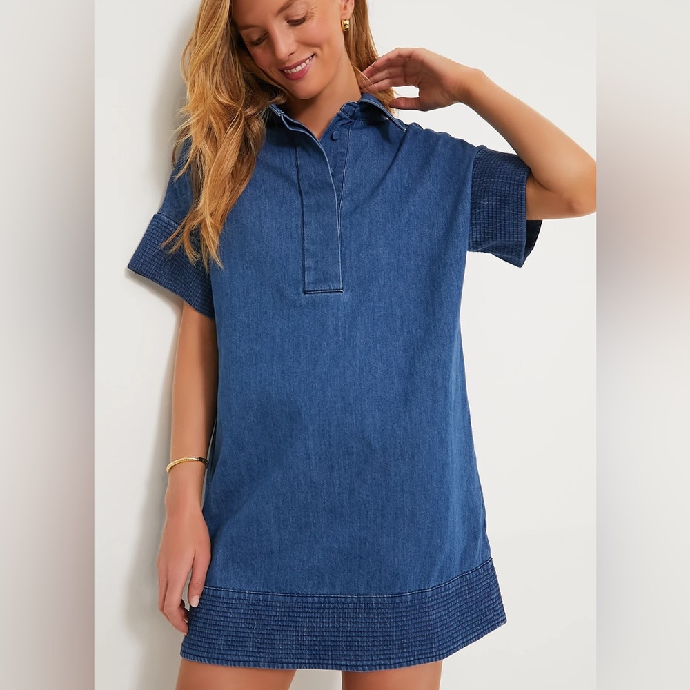 Tuckernuck Denim Trapunto Stitch Sofia Shirt Dress - Picture 1 of 3